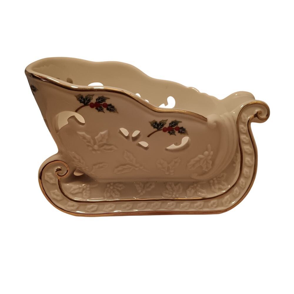 EUC PartyLite Holly Leaf Sleigh Candle Holder